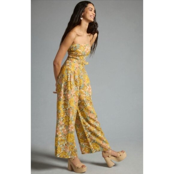 NWT FAITHFUL THE BRAND Size 8/L Alegrias Jumpsuit 100% LINEN Junie Floral Print